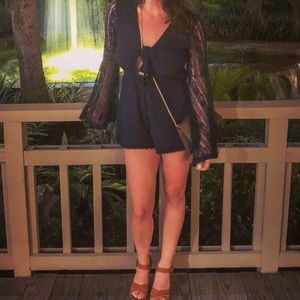 Lace romper with tie front